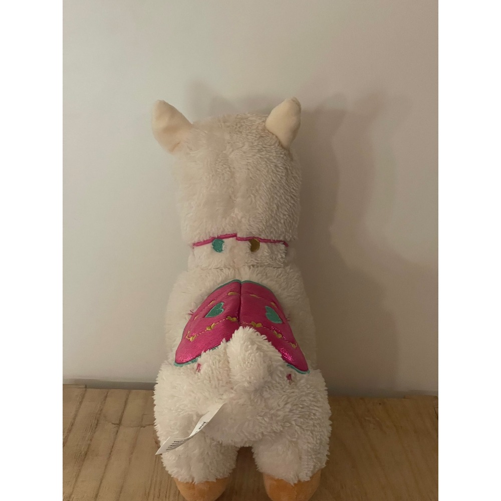 White Llama Alpaca Animal Plush Stuffed Toy Pink Saddle Embroidered Pink Cheeks - Picture 9 of 11